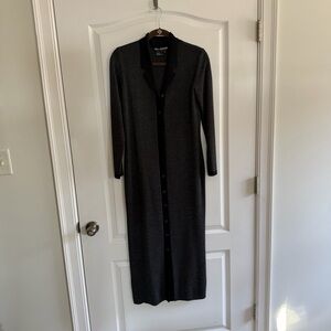 Nina Leonard Charcoal Long Sleeve Full Button Dress